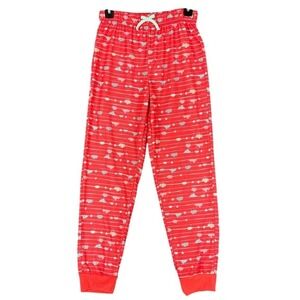Eddie Bauer Pajama Pants Red Heart Sleepwear Loungewear Joggers Kids L 14/16